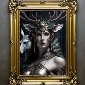 Artemis Goddess Art Print, Wildlife Mythology Matte Poster