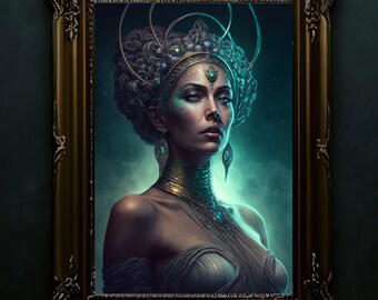 Carmenta Goddess Poster, Roman Mythology Sci-Fi Art