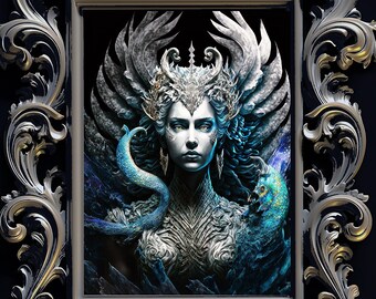 Tiamat (II), Mesopotamian goddess of chaos wall art, Tiamat art print, Tiamat poster, Ancient Mesopotamia, dark mermaid, dark goddess
