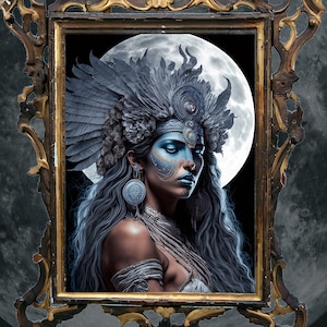 Awilix, Mayan goddess of the moon wall art, mythical goddess art print, Awilix poster, art nouveau mythological goddess digital art