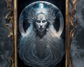Finnish Moon Goddess Art Print, Luna Pagan Poster
