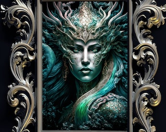 Tiamat Art Nouveau Poster, Mesopotamian Sea Goddess Print