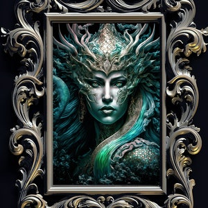 Tiamat, mesopotamische Göttin des Meeres und des Chaos, Poster der dunklen Göttin, Tiamat Kunstdruck, Jugendstil Meerjungfrau