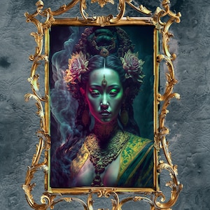 Tara verde, arte de pared de la diosa budista de la compasión, impresión de arte bodhisattva del budismo tibetano, cartel de la deidad de la meditación, Om Tare Tuttare