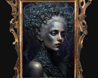 Nyx, Greek goddess of the night sky wall art, beautiful dark goddess goddess art print, goddess ofdarkness poster, greek mythology, goth art