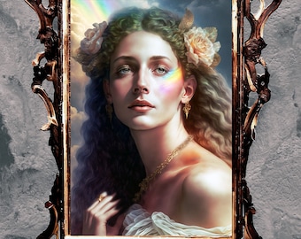 Iris Goddess Art Print, Rainbow Mythology Poster, Art Nouveau