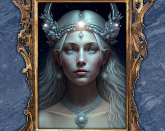 Selene Moon Goddess Art Print, Ancient Greece Mythology Poster