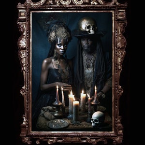 Mamam Brigitte and Baron Samedi - Haitian voodoo lovers wall art, voodoo couple poster, goth couple, African mythology, beautiful black loa