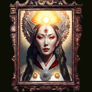 Amaterasu, sun goddess art print, Japanese goddess of the sun, solar diety poster, goddess wall decor, boho home decorMatter Poster