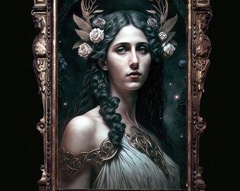 Persephone Art Print, Griekse godin van de onderwereld, donkere godin poster