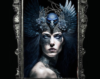 The Morrigan, Irish goddess of death wall art, dark goddess art print, celtic goddes poster, pagan goddess of war