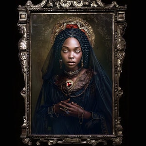 Erzulie Mansur - Voodoo Göttin der Liebe Wandkunst, Voodoo Poster, schöne schwarze Madonna, Haitianer Ezili Dantor Mansour, afrikanische Folklore