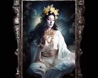 White Tara Goddess Poster, Buddhist Mythology Wall Art