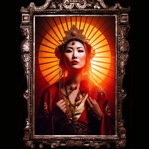 Amaterasu - Japanese goddess of the sun wall art, Amaterasu Omikami poster, beautiful Asian goddess, Japanese mythology, Sol, solar deity