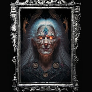 Baba Yaga - Slavic mythology hag wall art, dark goddess poster, old witch art, Slavic folklore