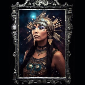 Citlalicue, Aztec goddess of stars and creation wall art, 20s retro art print, epic goddess poster, Aztec mythology, fierce mother of stars