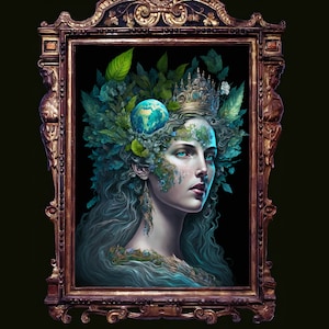 Gaia, nature goddess art print, Greek goddess of the Earth, Gaia poster, green goddess wall decor, Pacha mama digital art, greek mythology