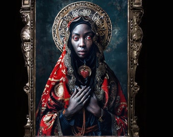 Erzulie Yeux Rouge - Voodoo goddess of love wall art, Voodoo poster,beautiful black madonna, haitian Ezili Dantor Red Eyes, African folklore