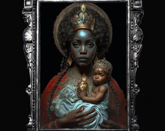 Erzulie Dantor - Arte de parede da deusa vodu do amor, pôster vodu, linda madona negra, mitologia haitiana, folclore africano