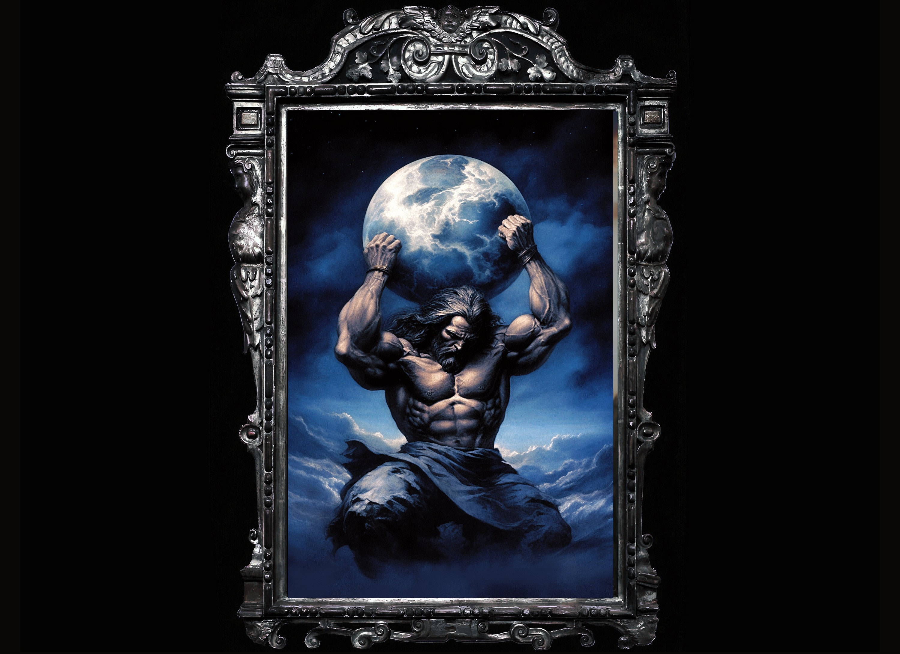Atlas - Titan god of endurance and astronomy, Greek mythology giant, Hellenistic lore, Atlas poster, Sky-Bearer, Titan deity