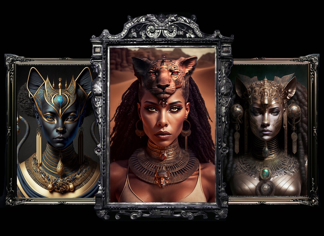 Egyptian Cat Goddesses Set of 3 Prints Bastet, Sekhmet & Tefnut Art