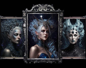 Nyx Goddess Art Print Set, Dark Female Portrait (Digital Download)