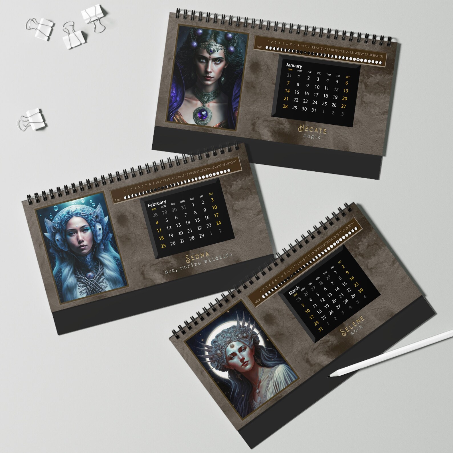 Goddesses Calendar 2024, Mythology Desk Calendar, Lunar Moon Calendar