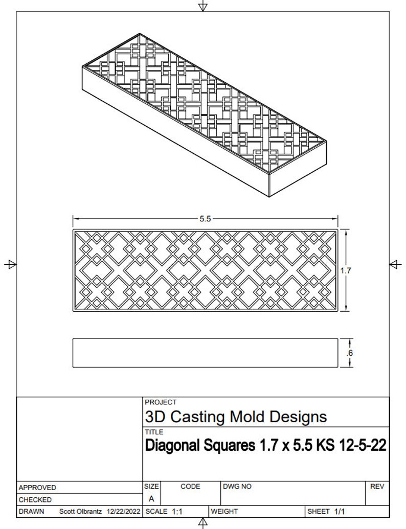 Knife Scale STL File for 3D Printer, Diagonal Squares Design, Digital