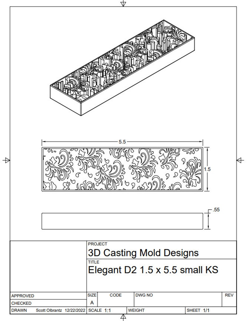 Knife Scale STL File for 3D Printer, Elegant D2 Design, Digital