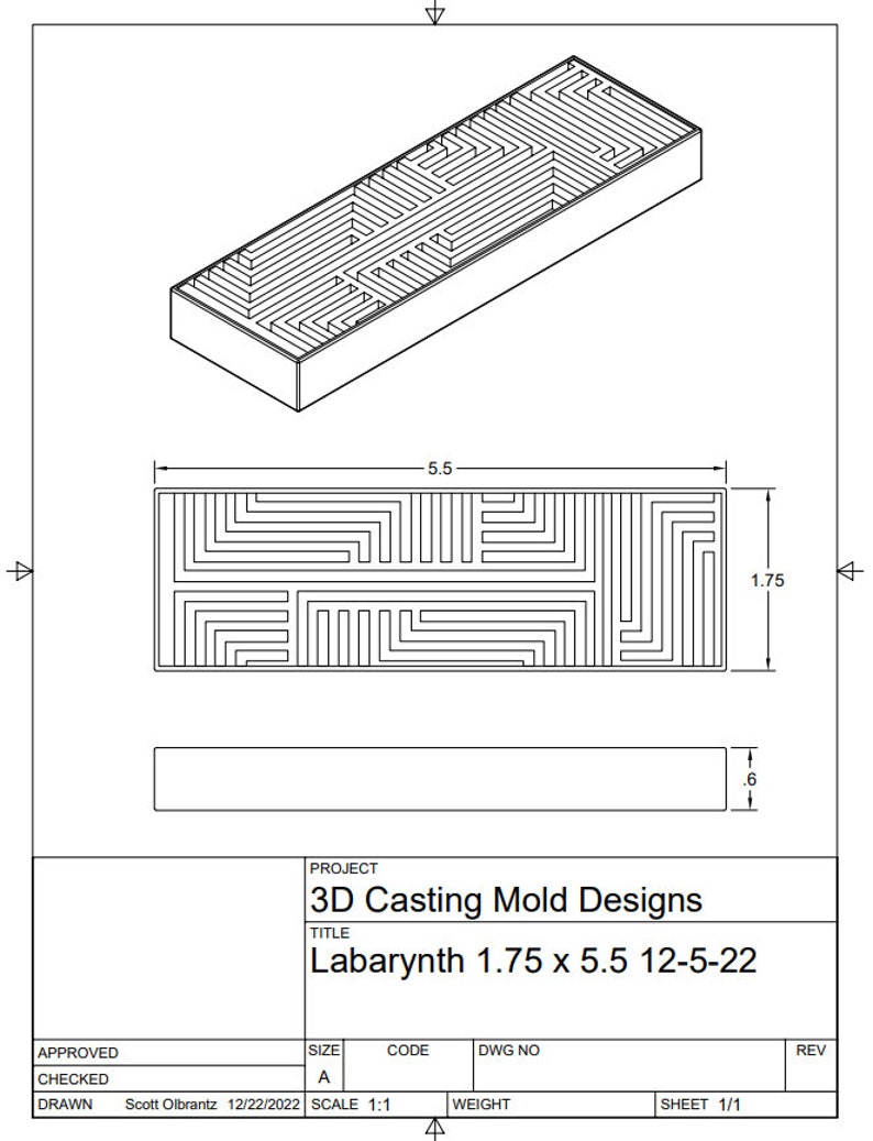 Knife Scale STL File for 3D Printer, Labyrinth Design, Digital