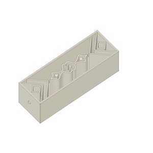 May include: A gray rectangular mold with a geometric design. The mold has a series of intricate, raised patterns on the inside.