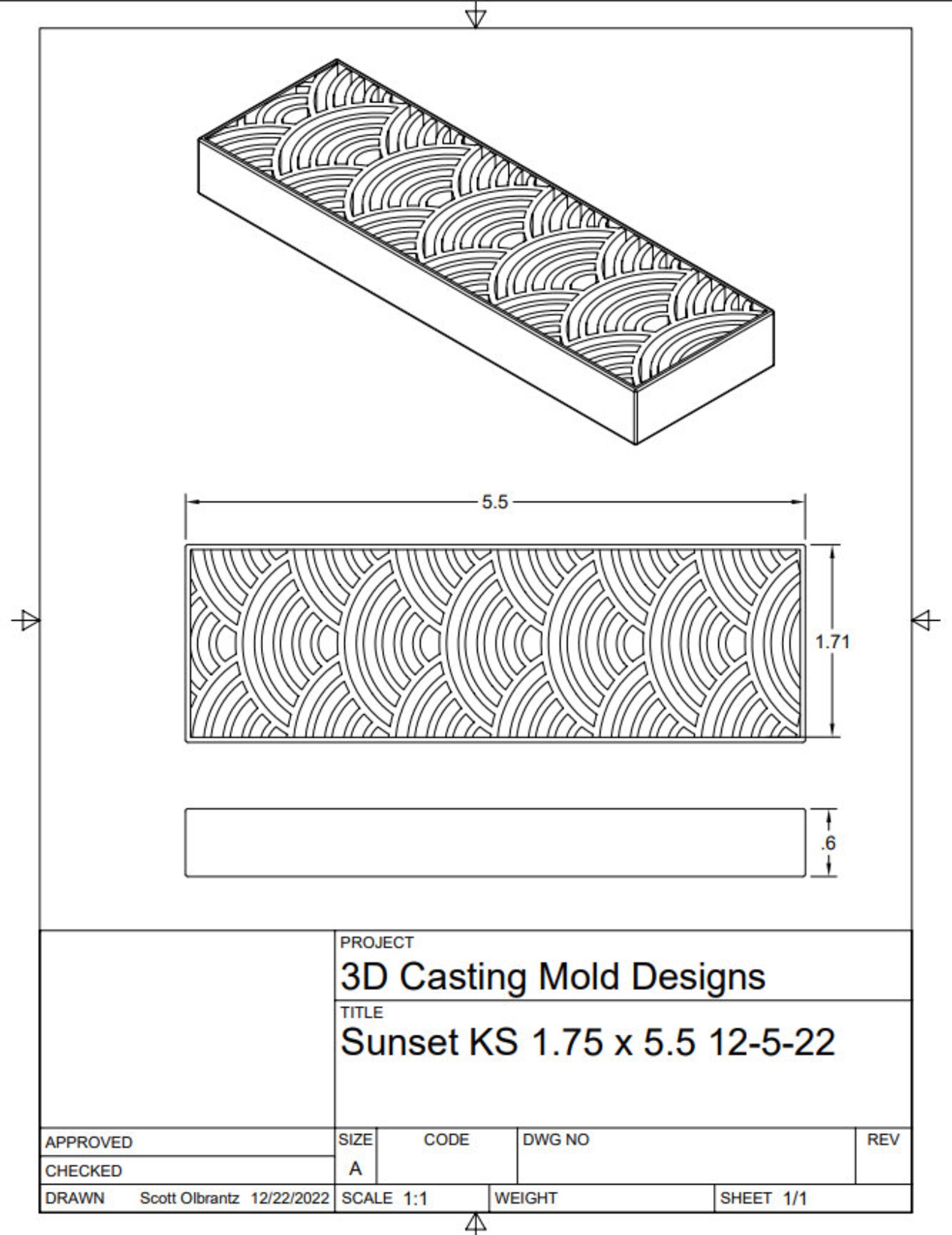 Knife Scale STL File for 3D Printer, Sunset Design, Digital & Instant