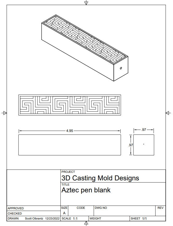 5 Inch Pen Blank, Aztec Design, STL File for 3D Printer, Digital ...
