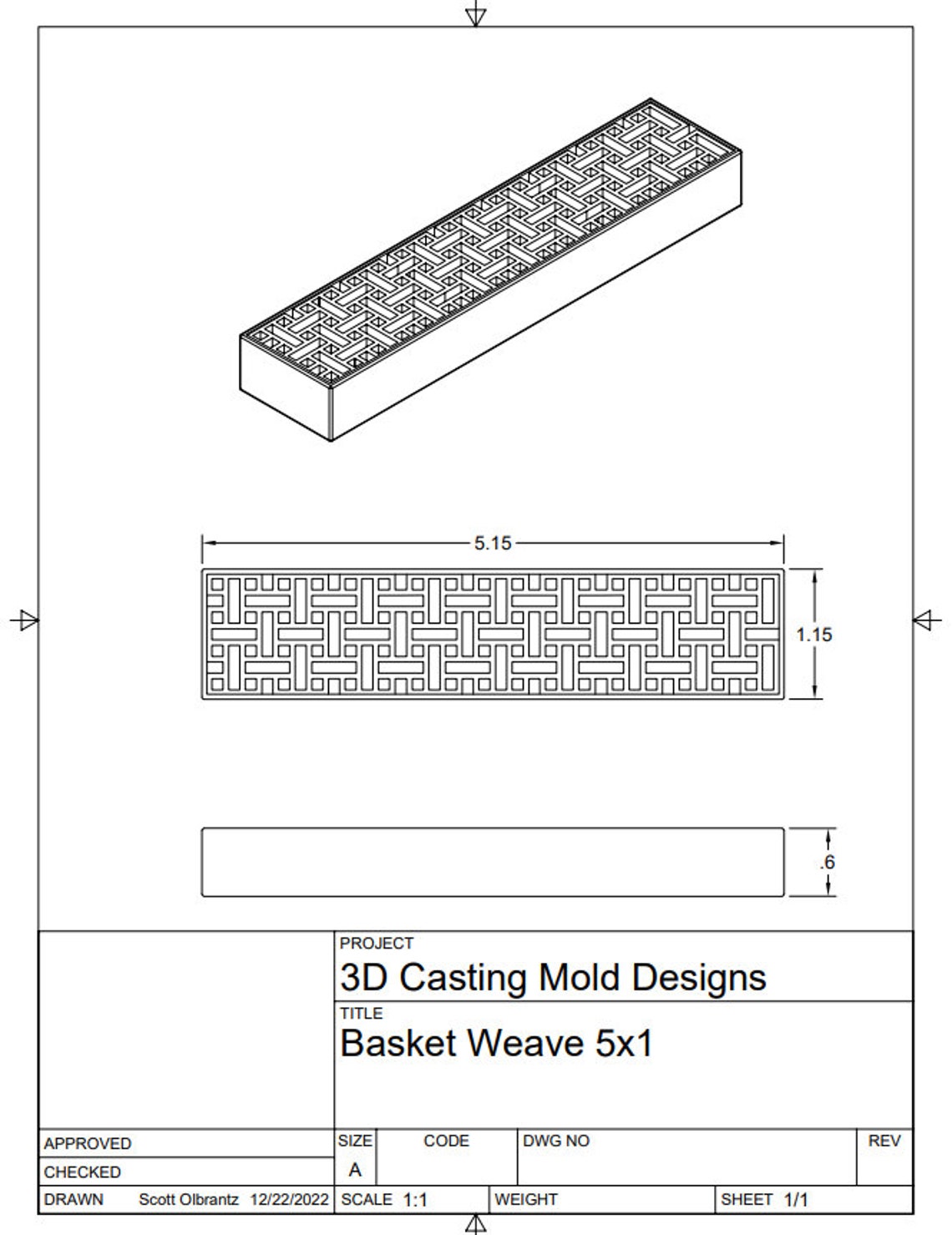 Knife Scale STL File for 3D Printer, Large Basket Weave Design, Digital