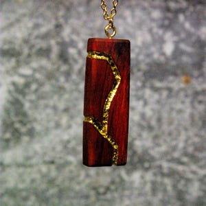 Kintsugi inspired Padauk pendant necklace