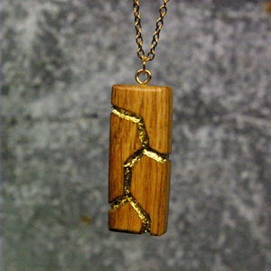 Kintsugi inspired Welsh oak pendant necklace