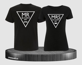 Mr. und Mrs. Partner T Shirts mit Wunschdatum