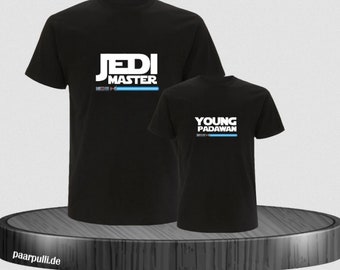 Jedi Master und Young Padawan Partnerlook T-Shirts für Vater und Kind