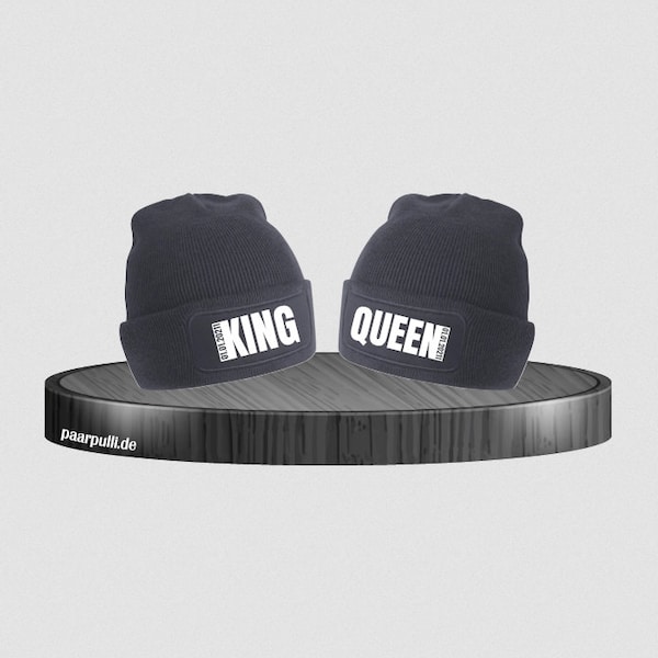 King und Queen mit seitlichem Wunschdatum Partnerlook Beanies