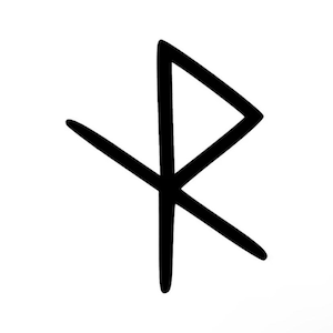 May include: A black and white illustration of the Algiz rune, a symbol of protection and guidance.