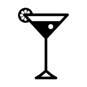 May include: A black and white illustration of a martini glass with a lime wedge garnish.