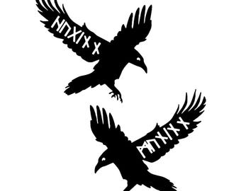 Huggin en Munnin Viking Odins Raven vinyloverdrukplaatjesticker - deur, muur, gaminglaptop, pc, auto, fiets