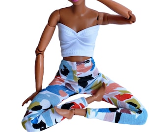 Set of 2 items YOGA pants and TOP, doll set vivid leggings, white tube top for 11.5 inch dolls, 1/6 scale doll clothes, fashion doll outfit