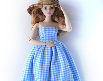 Blue plaid dress for 11&#39;5 inch fashion doll, romantic style doll clothes, 1:6 scale doll clothes, movie outfit,Retro  MTM, BJD