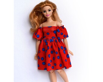 Red Polka Dot 11&#39;5 inch doll dress, doll clothes,made to movie, Barbi, Barbe, Curvy Barbe, 12 inch doll dress, munecas, puppenkleidung