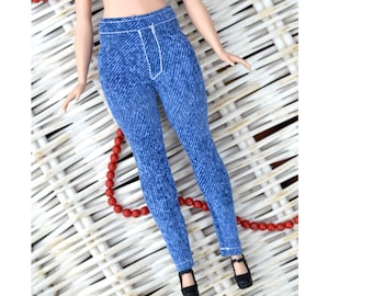 Curvy doll Stretch denim Leggings, fashion doll 11&#39;5 inch, doll joggers, doll pants, doll jeans, 1/6 scale doll, fashion figures clothes