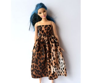 Cheetah dress for 11&#39;5 inch fashion doll, Gothic Punk doll clothes, 1:6 scale doll clothes, punk style outfit,leopard, fashionistas, MTM,BJD