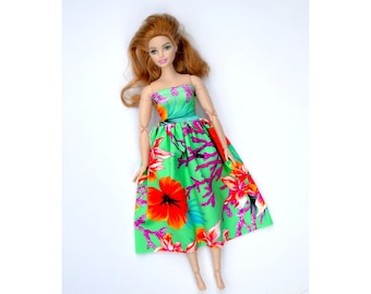 1/6 scale doll Midi Floral Dress, 11'5 inch doll clothes, munecas, puppenkleidung, 人形ドレス vestido de muñeca de colores, kuklafashion green