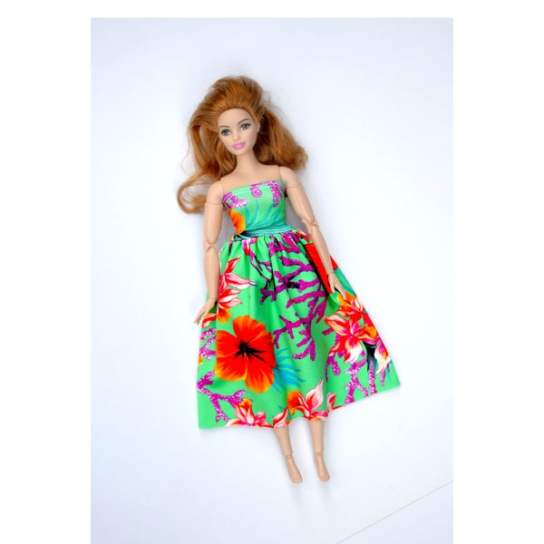 1/6 scale doll Midi Floral Dress, 11'5 inch doll clothes, munecas, puppenkleidung, 人形ドレス vestido de muñeca de colores, kuklafashion green