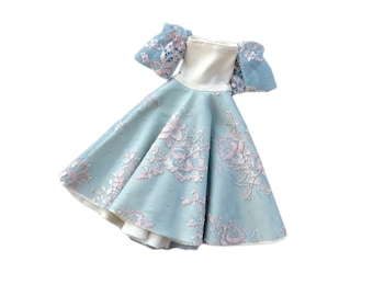 Romantic lace butterfly sleeves dress for 11'5 inch doll, 1:6 scale doll clothes,  MTM, Lace Overlay / Floral Embroidery, fashion doll gown